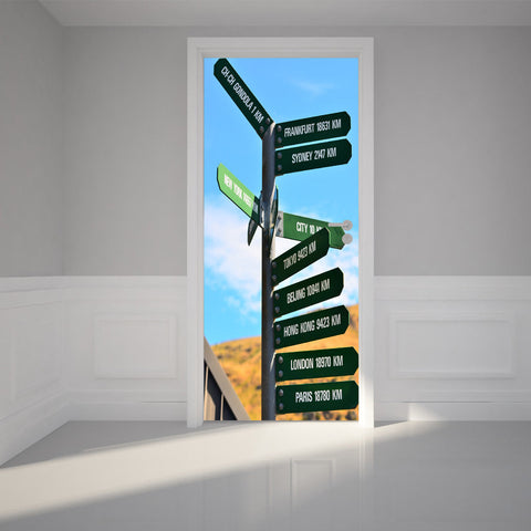 The Perfect Addition to Your Home: RoyalWallSkins' Door Wall Sticker Signpost Major City