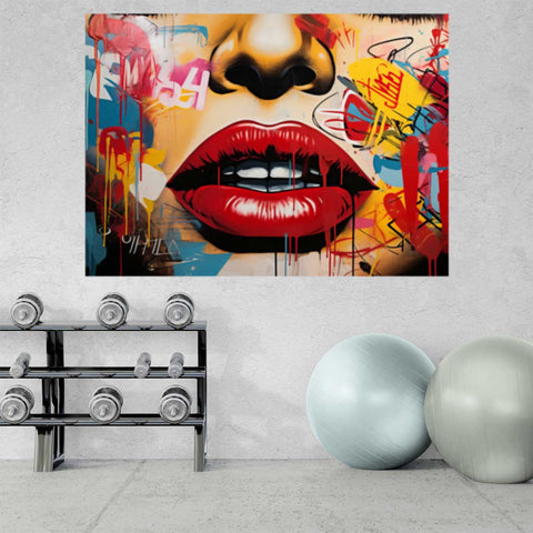 Wall Mural Lips on graffiti - Peel and Stick Fabric Wallpaper for Interior Home Decor