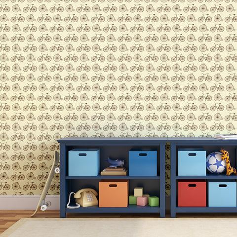 Retro Bicycle Pattern Self adhesive Peel & Stick Repositionable Fabric Wallpaper