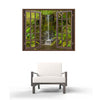 Window Frame Mural Waterfall in the forest - Huge size - Peel and Stick Fabric Illusion 3D Wall Decal Photo Sticker