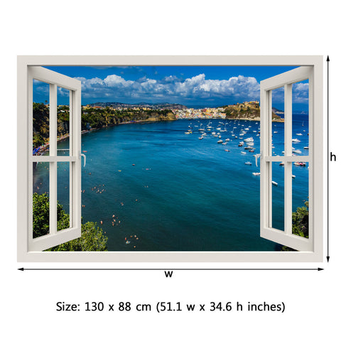 Window Frame Mural Beautiful Island - Huge size - Peel and Stick Fabric Illusion 3D Wall Decal Photo Sticker