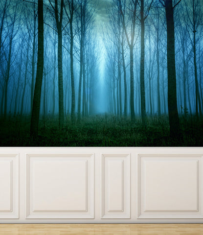 Wall Mural Among the Trees in the fog, Peel and Stick Repositionable Fabric Wallpaper for Interior Home Decor