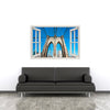 Window Frame Mural View of Brooklyn Bridge - Huge size - Peel and Stick Fabric Illusion 3D Wall Decal Photo Sticker
