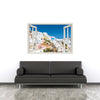Window Frame Mural View of Santorini - Huge size - Peel and Stick Fabric Illusion 3D Wall Decal Photo Sticker