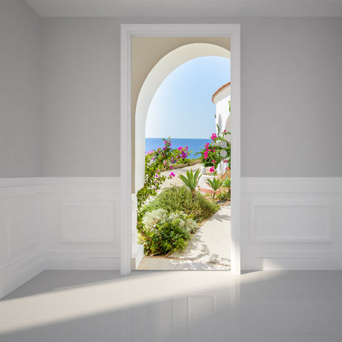 Door Wall Sticker Way into garden - Peel & Stick Repositionable Fabric Mural 31"w x 79"h (80 x 200cm)