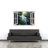 Window Frame Mural Lush Jungle falls - Huge size - Peel and Stick Fabric Illusion 3D Wall Decal Photo Sticker