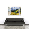 Window Frame Mural Great view of lake - Huge size - Peel and Stick Fabric Illusion 3D Wall Decal Photo Sticker