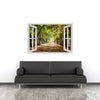Window Frame Mural Park Footpath - Huge size - Peel and Stick Fabric Illusion 3D Wall Decal Photo Sticker