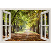 Window Frame Mural Park Footpath - Huge size - Peel and Stick Fabric Illusion 3D Wall Decal Photo Sticker