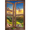 Window Wall Mural Valley during sunset, Peel and Stick Fabric Illusion 3D Wall Decal Photo Sticker