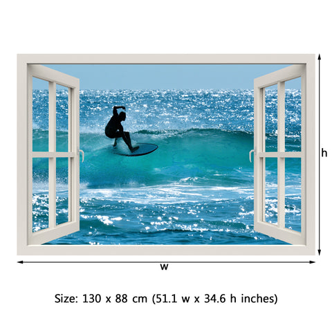 Window Frame Mural Surfers - Peel and Stick 3D Wall Decal