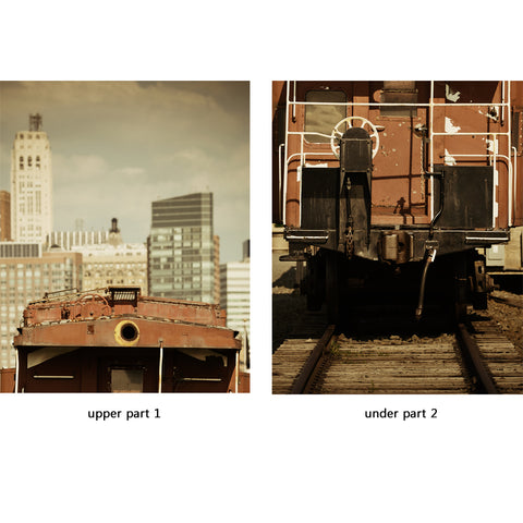 Door Wall Sticker Train and Downtown - Self Adhesive Fabric Door Wrap Wall Sticker