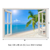 Window Frame Mural Tropical beach with coconut palm - Peel and Stick 3D Wall Decal
