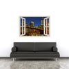 Window Frame Mural Brooklyn Bridge at night - Peel and Stick 3D Wall Decal