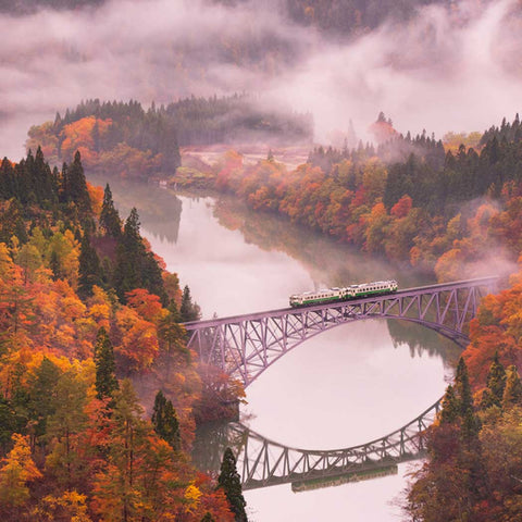 Wall Mural Autumn Tadami Line - Peel and Stick Fabric Wallpaper for Interior Home Decor