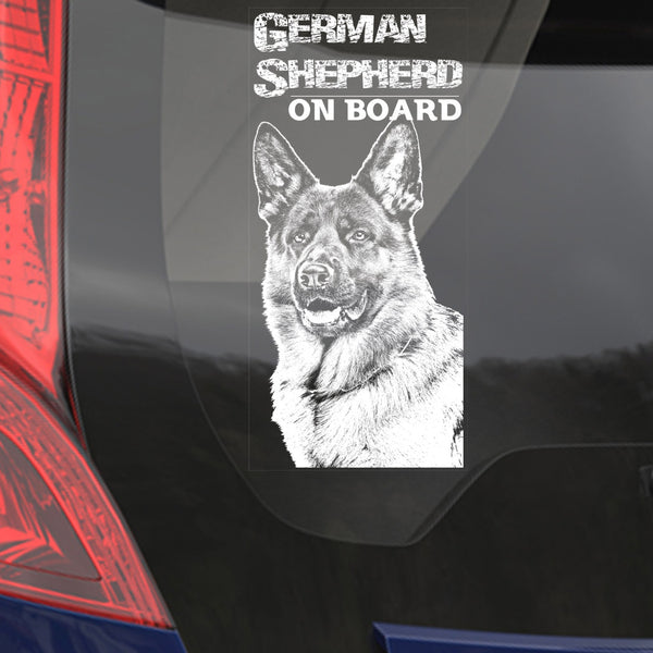 Car Window Sticker, German Shepherd Clear Vinyl Decal On Board for