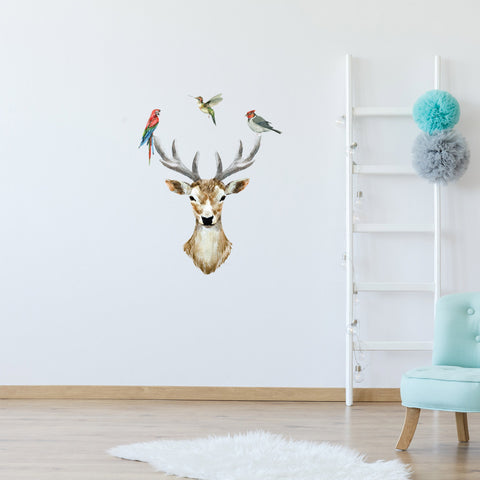 Watercolor Deer Dress Up Fabric Wall Decal, Peel and Stick Removable Fabric Stickers
