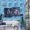 Blue Tile pattern fabric wallpaper Durban wall art peel and stick wall mural