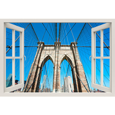 Add Depth to Your Space with a 3D Window Frame Mural of the Brooklyn Bridge