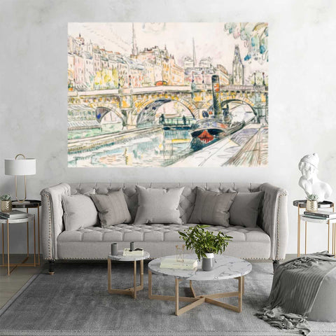 Wall Mural Tugboat at the Pont Neuf, Paris - Peel and Stick Fabric Wallpaper for Interior Home Decor