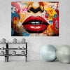 Wall Mural Lips on graffiti - Peel and Stick Fabric Wallpaper for Interior Home Decor