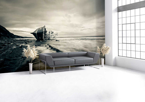 Wall Mural Defeated By the Sea - Peel and Stick Fabric Wallpaper for Interior Home Decor