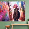 Wall Mural Anime style pink hair girl - Peel and Stick Fabric Wallpaper for Interior Home Decor