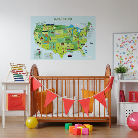 Map of United States Fabric Sticker, Peel and Stick Removable USA Wall Decal