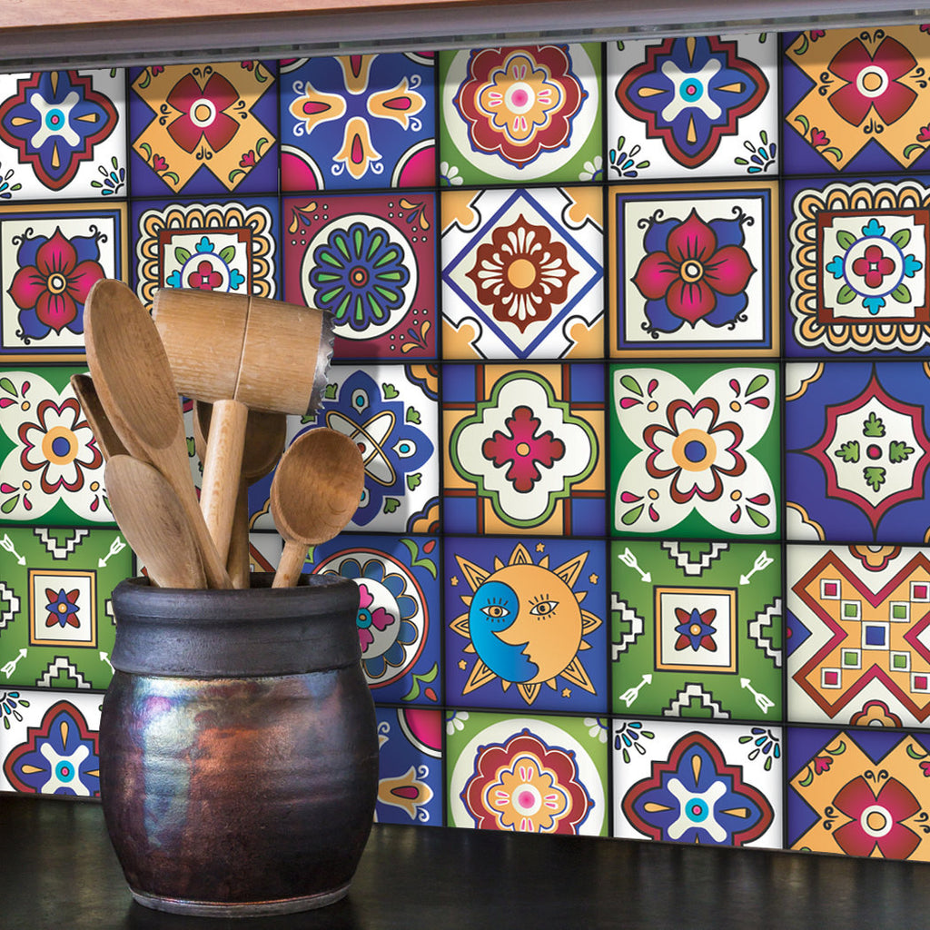 Mexican Tiles Stickers - Set of 16 tiles - Tile Decals Art for Walls K –  RoyalWallSkins