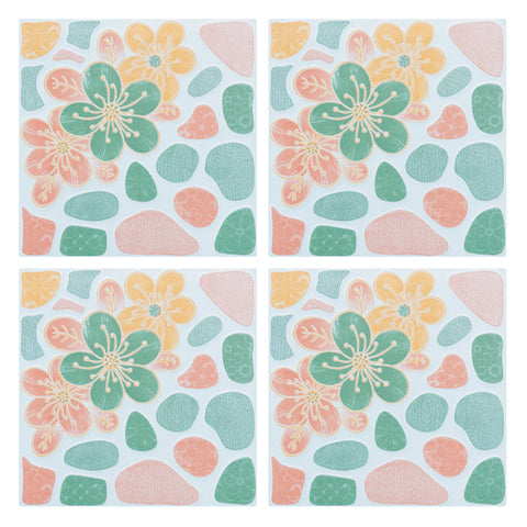 Decorative Tiles Stickers Flower Design - Set of 4 tiles - Tile Decals Art for Walls Kitchen backsplash Bathroom Accent Kitchen