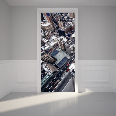 Door Wall Sticker City buildings Look Down - Peel & Stick Repositionable Fabric Door Murals 31"w x 79"h (80 x 200cm)