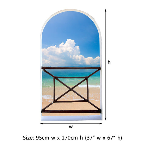 Arch balcony 3D Wall Mural Huge size - Clear sky above the ocean - Removable Peel and stick Fabric Decal