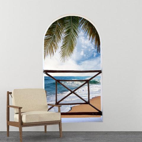 Arch balcony 3D Wall Mural Huge size - Tropical seas - Removable Peel and stick Fabric Decal