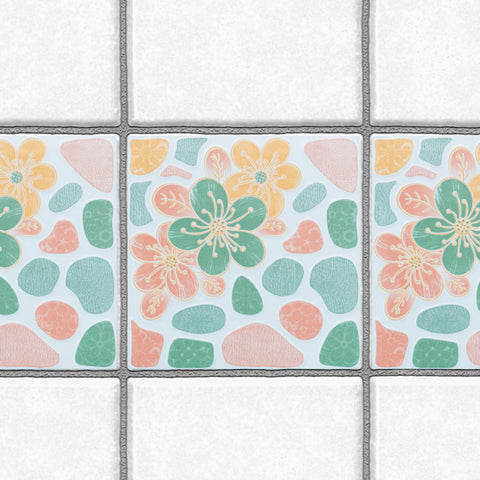 Decorative Tiles Stickers Flower Design - Set of 4 tiles - Tile Decals Art for Walls Kitchen backsplash Bathroom Accent Kitchen