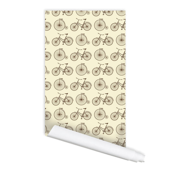 Retro Bicycle Pattern Self adhesive Peel & Stick Repositionable Fabric Wallpaper
