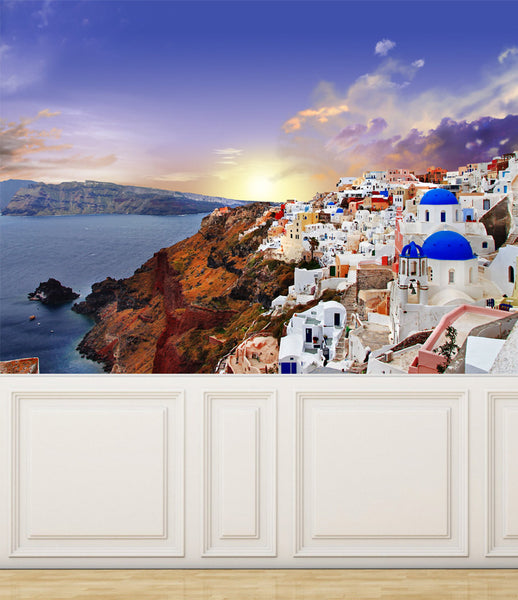 Wall Mural View of Santorini Island, Peel and Stick Repositionable Fabric Wallpaper for Interior Home Decor