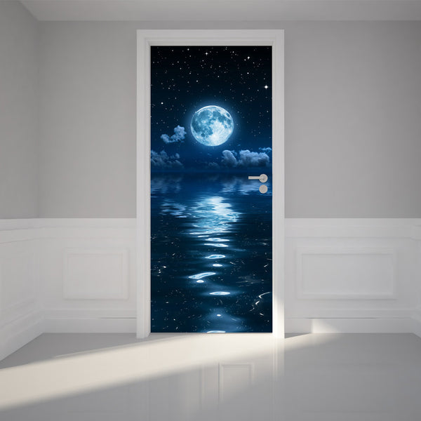 Door Wall Sticker Moon and clouds - Peel & Stick Repositionable Fabric Mural 31"w x 79"h (80 x 200cm)