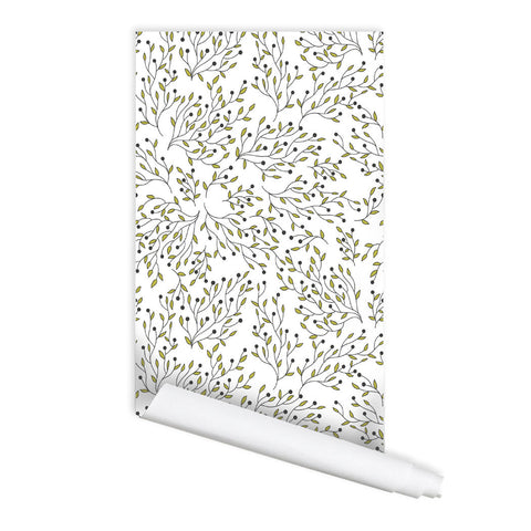 Plant Flowers Pattern Misty Peel & Stick Repositionable Fabric Wallpaper