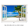 Window Frame Mural Tropical Beach - Huge size - Peel and Stick Fabric Illusion 3D Wall Decal Photo Sticker