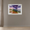 Window Wall Mural Rainbow over the flowers, Peel and Stick Fabric Illusion 3D Wall Decal Photo Sticker