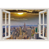 Window Frame Mural View of New York City at nightfall - Huge size - Peel and Stick Fabric Illusion 3D Wall Decal Photo Sticker