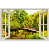 Window Frame Mural Garden bridge - Huge size - Peel and Stick Fabric Illusion 3D Wall Decal Photo Sticker