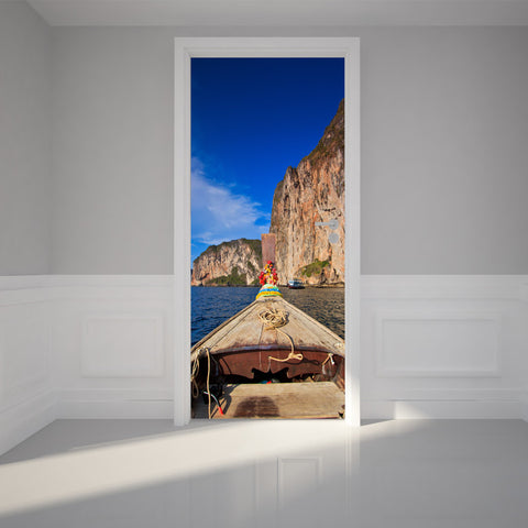 Door Wall Sticker Head of longtail boat - Peel & Stick Repositionable Fabric Mural 31"w x 79"h (80 x 200cm)