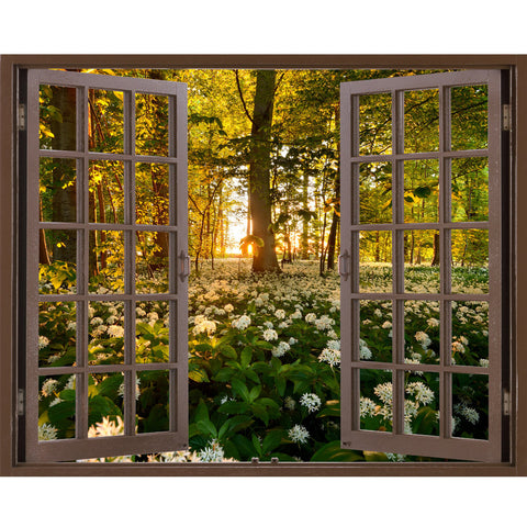 Window Frame Mural Wild garlic Forest - Huge size - Peel and Stick Fabric Illusion 3D Wall Decal Photo Sticker