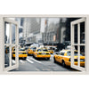 Window Frame Mural New York Cabs Taxis - Huge size - Peel and Stick Fabric Illusion 3D Wall Decal Photo Sticker