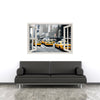 Window Frame Mural New York Cabs Taxis - Huge size - Peel and Stick Fabric Illusion 3D Wall Decal Photo Sticker