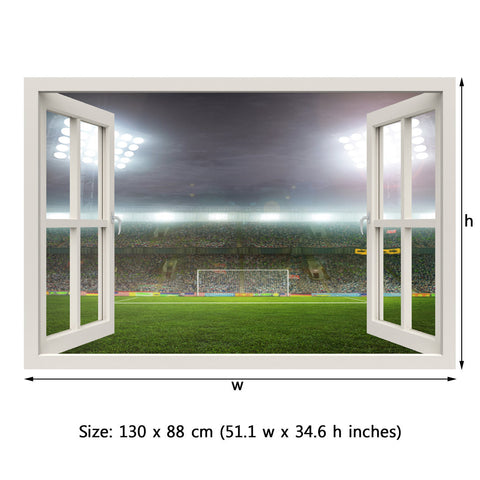 Window Frame Mural Soccer Stadium - Huge size - Peel and Stick Fabric Illusion 3D Wall Decal Photo Sticker