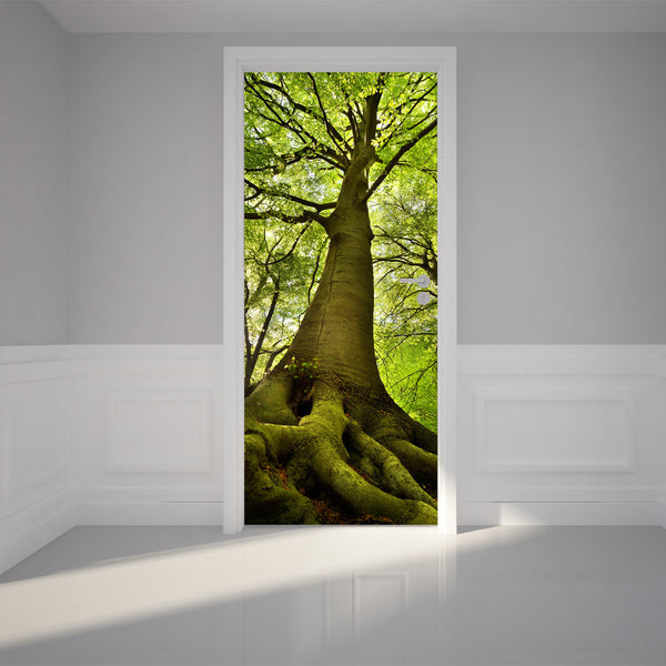 Door Wall Sticker Old Tree - Peel & Stick Repositionable Fabric Mural 31"w x 79"h (80 x 200cm)