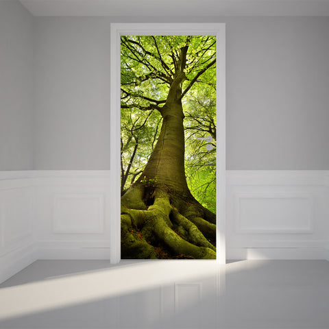 Door Wall Sticker Old Tree - Peel & Stick Repositionable Fabric Mural 31"w x 79"h (80 x 200cm)
