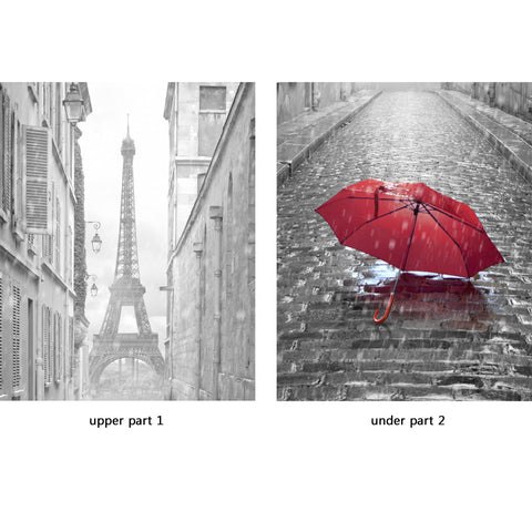 Door Wall Sticker Eiffel view from the Romantic street - Peel & Stick Repositionable Fabric Mural 31"w x 79"h (80 x 200cm)